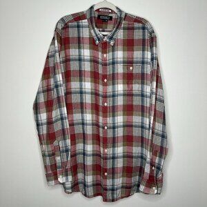 Ezekiel XXL Plaid Flannel Shirt Red Blue Brown Long Sleeve Button-Up Grunge Skat
